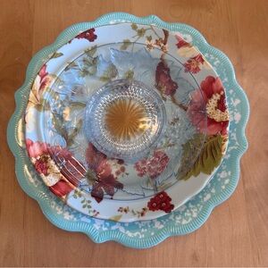 Bohemian Floral Multicolor Yard Art Hand Crafted Made of Dinnerware